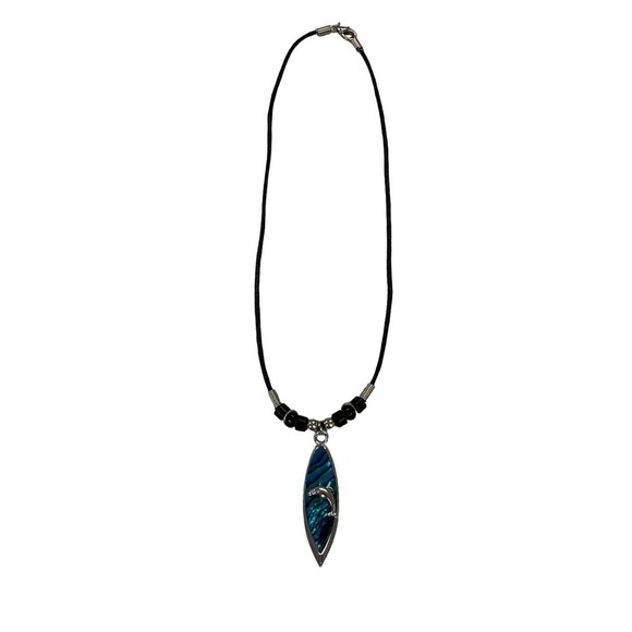 Paua Abalone Dolphin Pendant Blue Silver Necklace - Picture 1 of 5